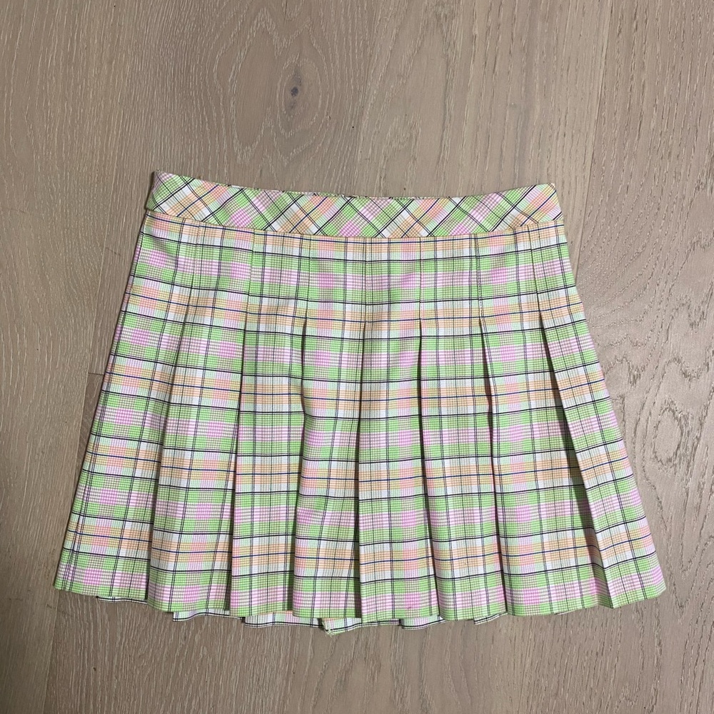 School girl Plaid Pleated Skirt in Green and Pink